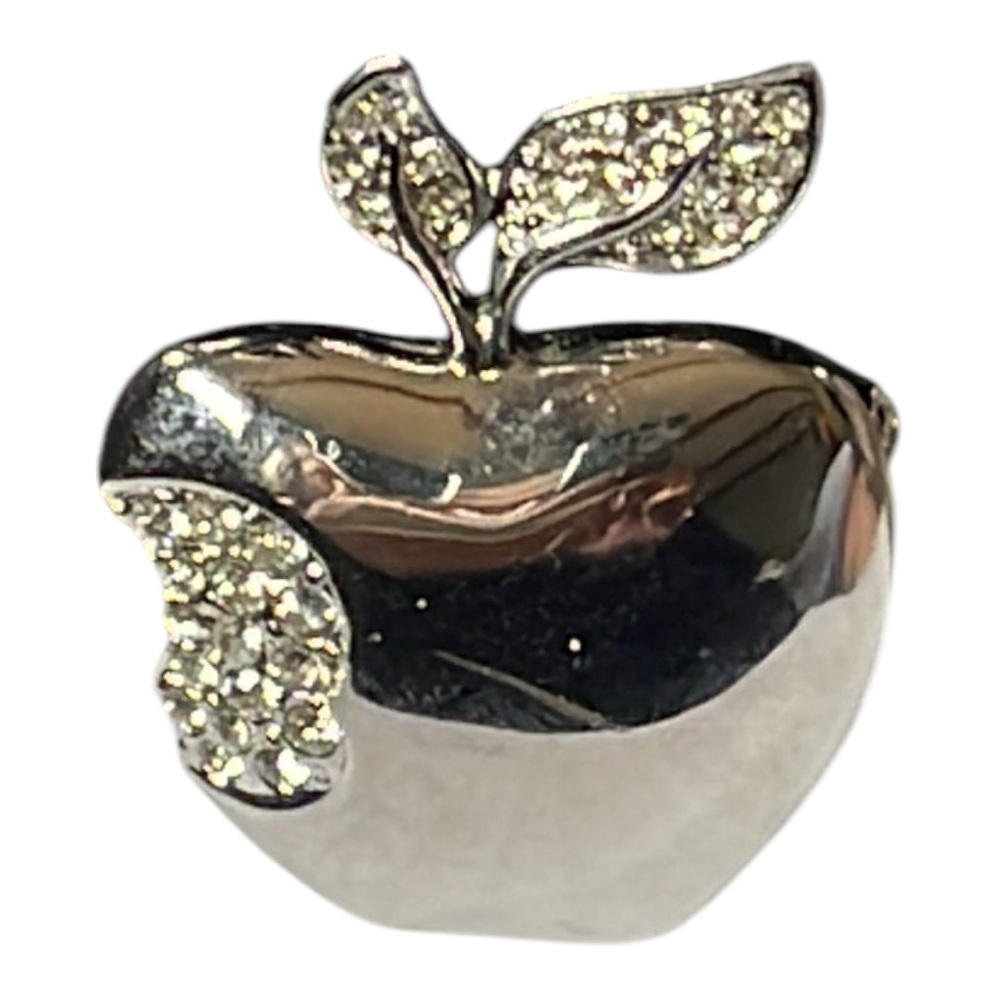 Silver and Rhinestone Apple Brooch - Picture 4 of 7